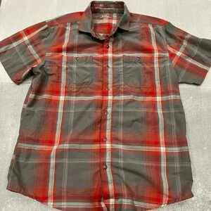 [L]Kuhl Red/Gray Plaid Short Sleeve Button  Up Outdoor Shirt